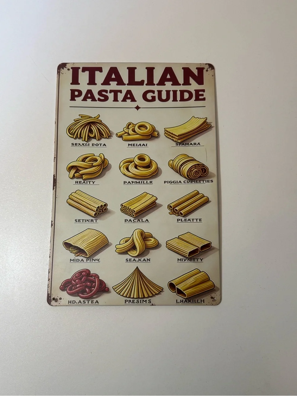 Italian Pasta Guide Metal Sign